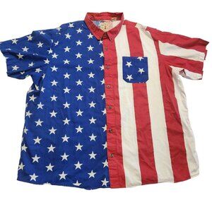 Redhead Button Up Shirt Mens 3XL Red White Blue Big AOP USA Flag Print Casual